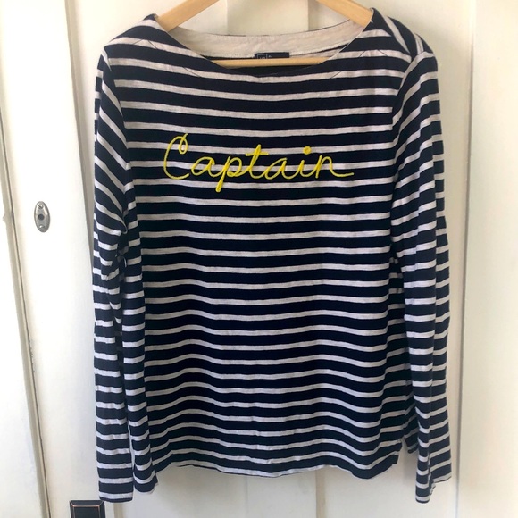 GAP Tops - GAP XL Navy and White Striped Shirt w/Captain embroidery